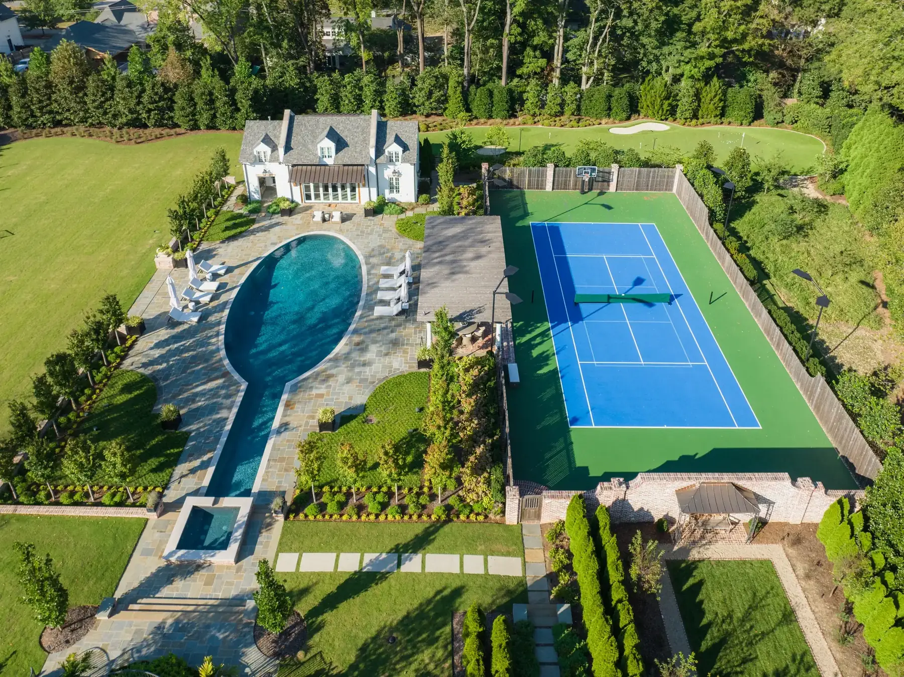 Residential backyard pickleball court