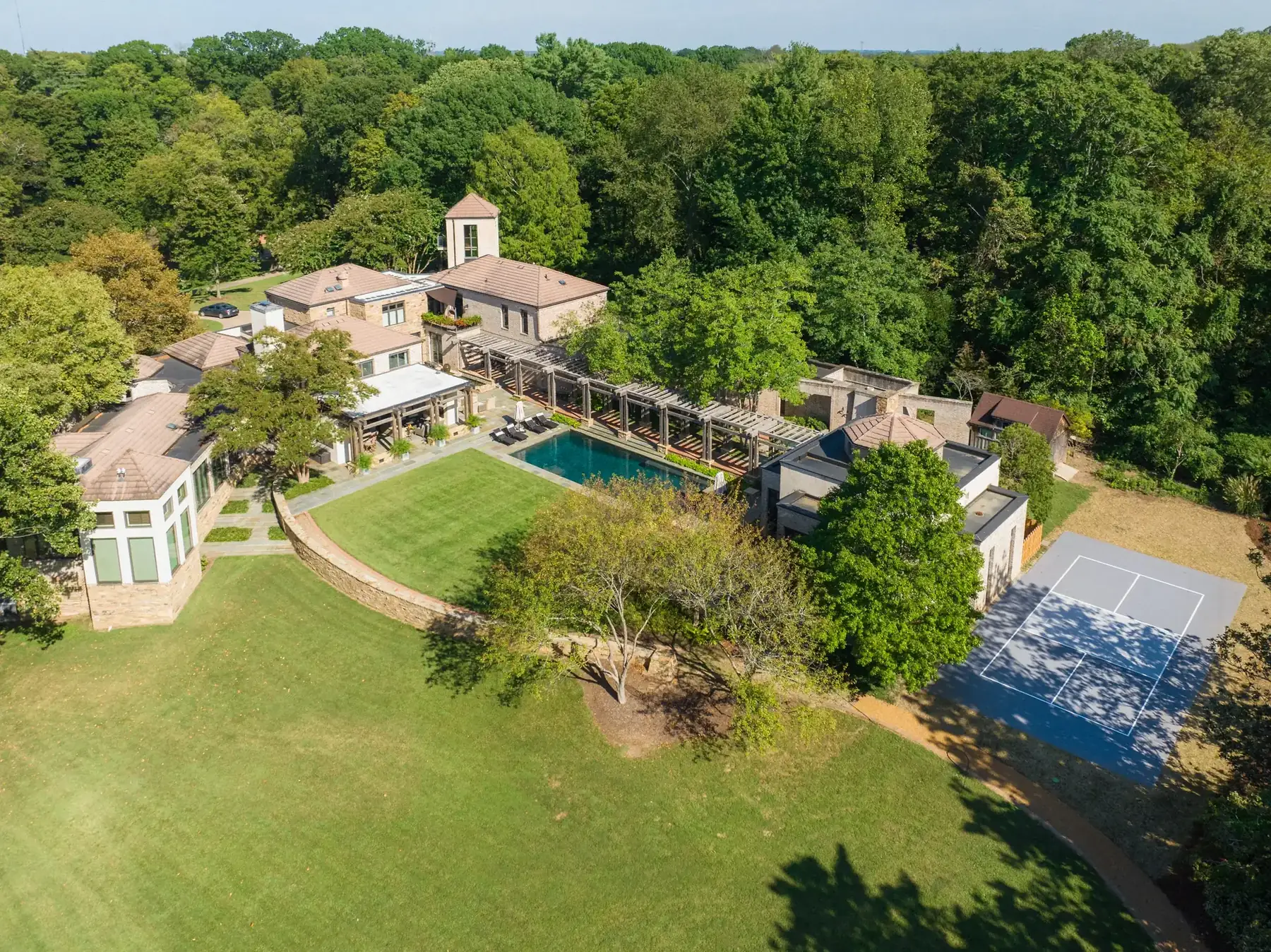 Residential backyard court aerial